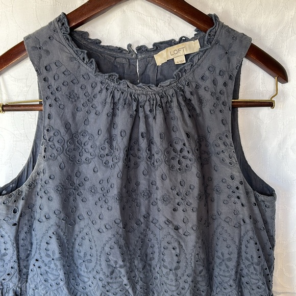 LOFT blue eyelet tiered lined swing dress. Size Medium. - Picture 2 of 10
